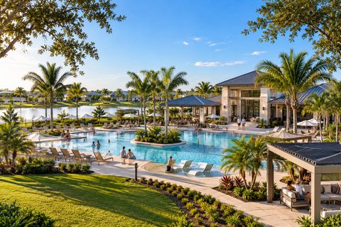 Illustrative concept of a resort style community pool with lounge chairs and a clubhouse terrace